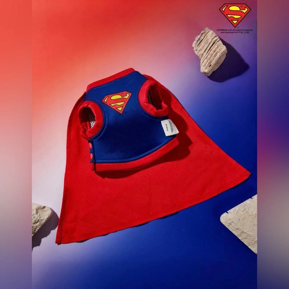 Superman Dog Costume Harness Vest with Cape